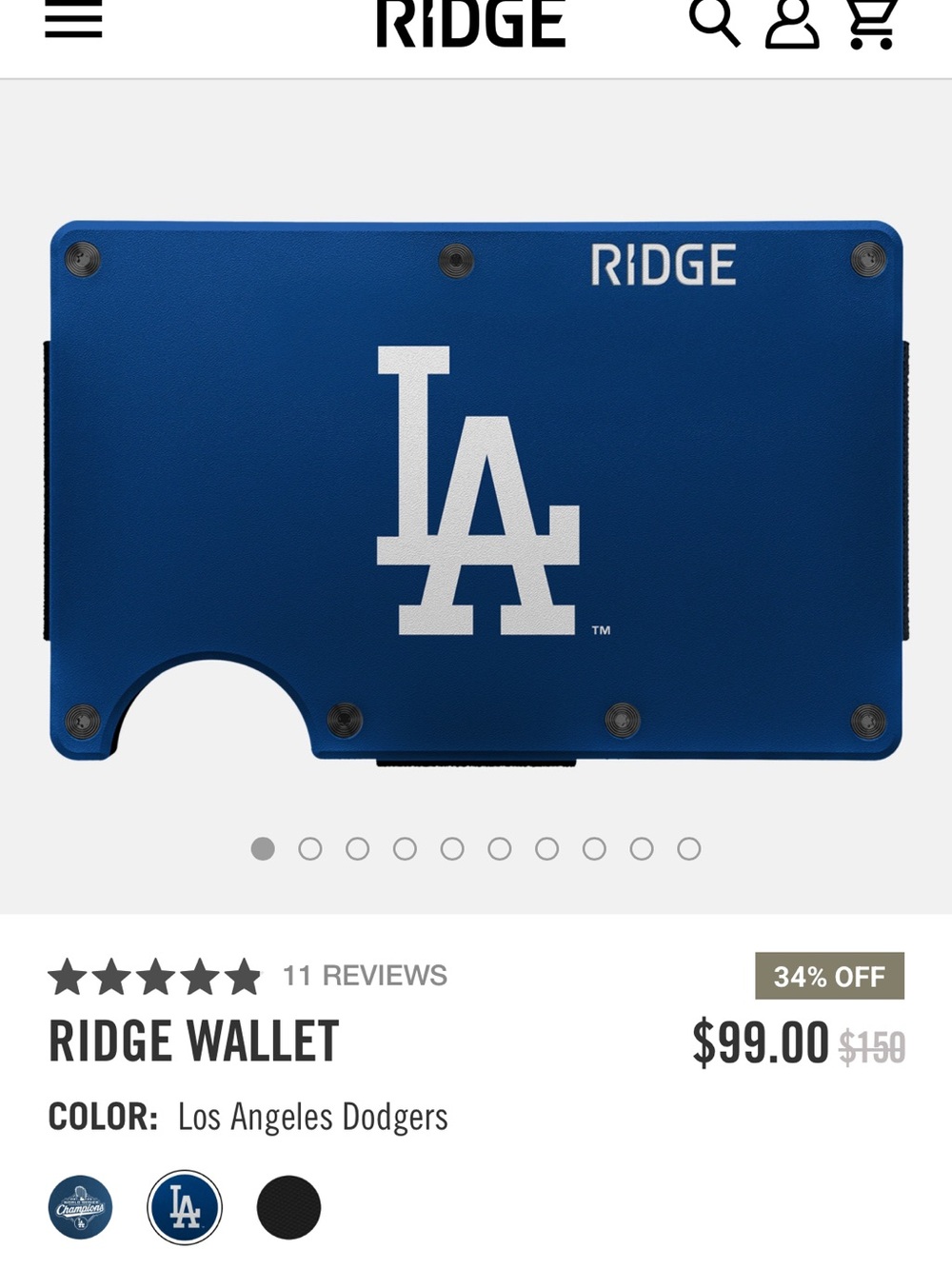 RIDGE Los Angeles Dodgers Slim Wallet - Blue